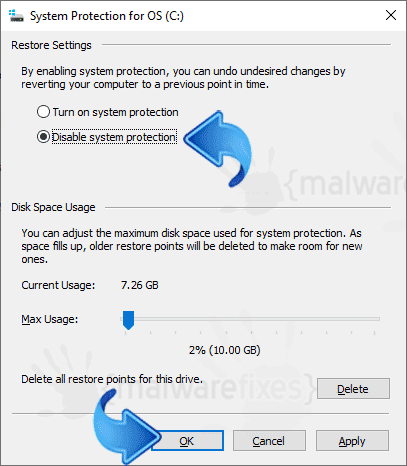 Image of Disabling System Protection