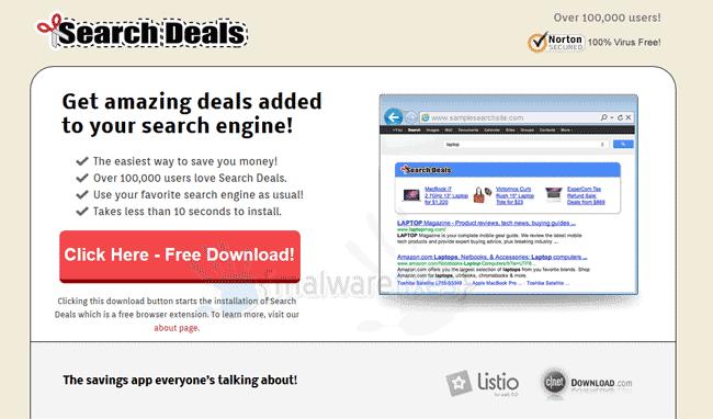 Screenshot of Search Deals website