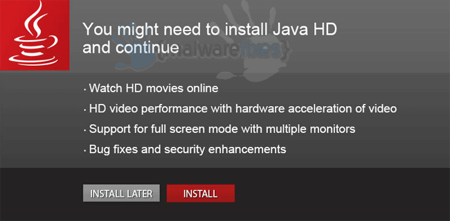 Screenshot of You might need to install Java HD pop-up