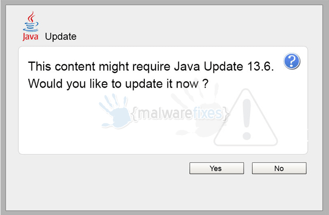 Screenshot of This content requires Java Update 13.6 pop-up