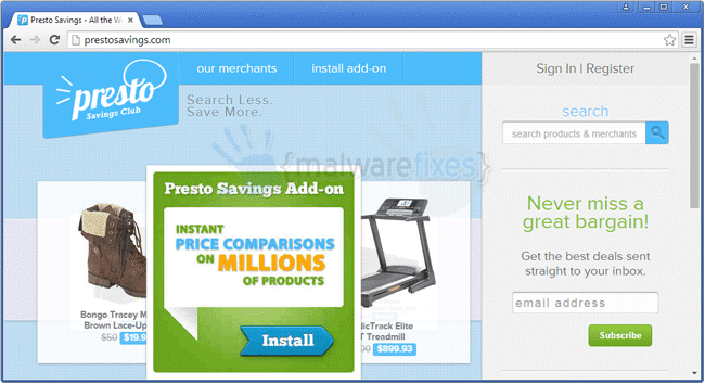 Image of PrestoSavings website