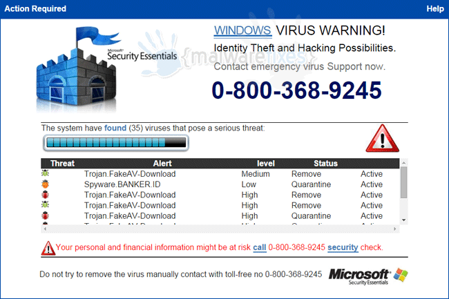 Screenshot of Windows Virus Warning