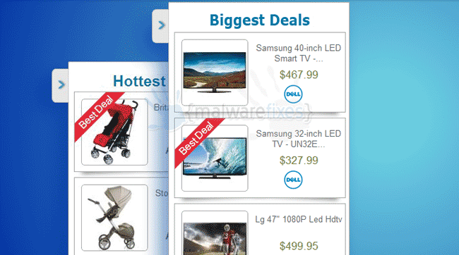 Screenshot of Biggest Deals pop-up ads