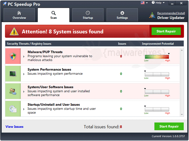 Screenshot of PC Speedup Pro