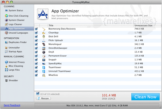 Screenshot of TuneupMyMac