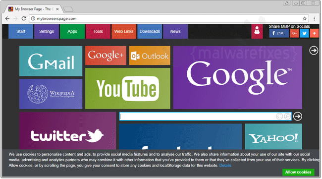 Screenshot of MyBrowsersPage.com