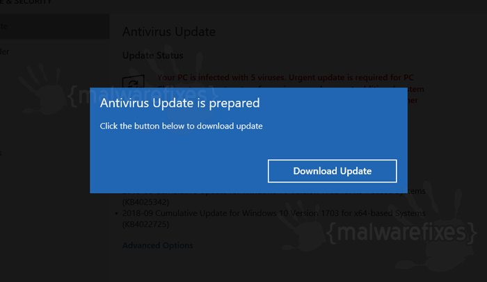 Image of Fake Antivirus Update pop-up