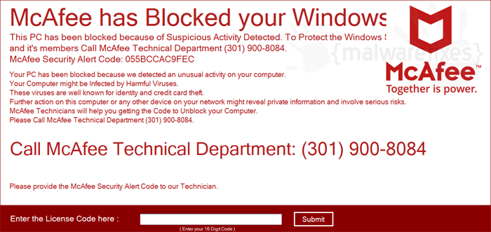 “McAfee has Blocked Your Windows”