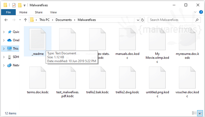 Screenshot of Kodc Ransomware Files