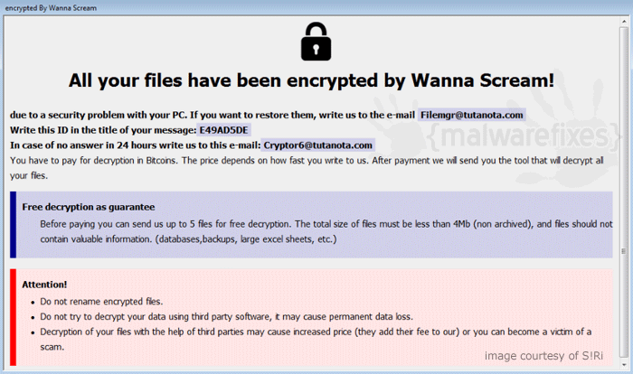 Screenshot of WannaScream Virus