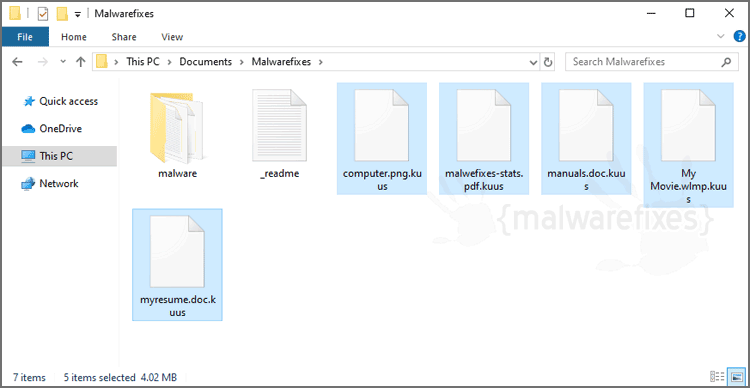 Screenshot image of Kuus infected files