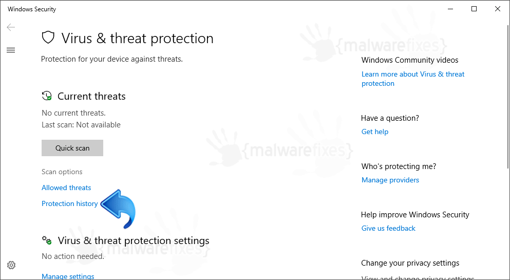 Screenshot of Protection History