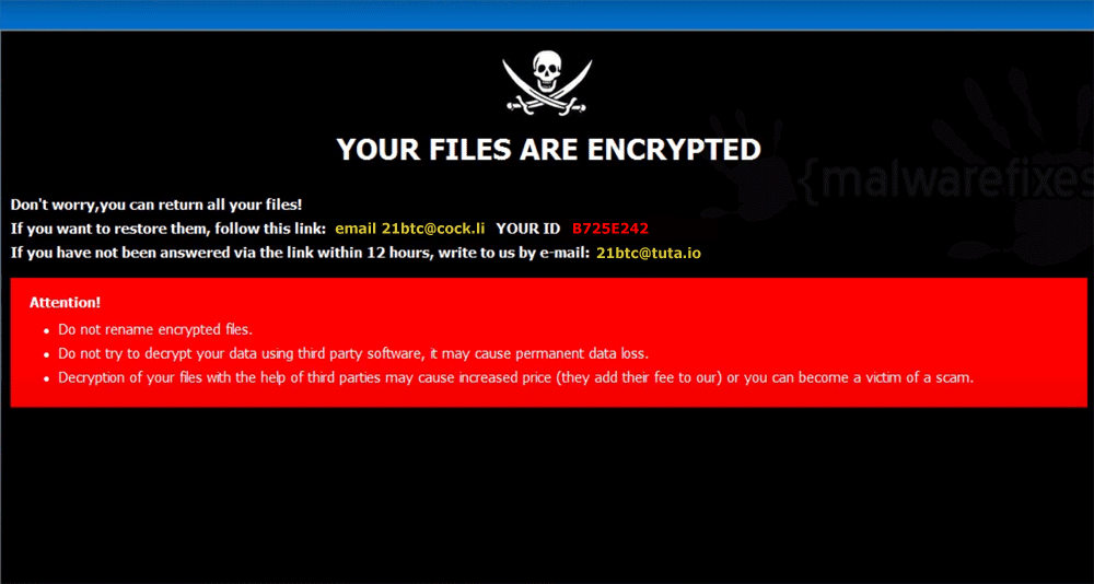 Screenshot of 21btc ransom note