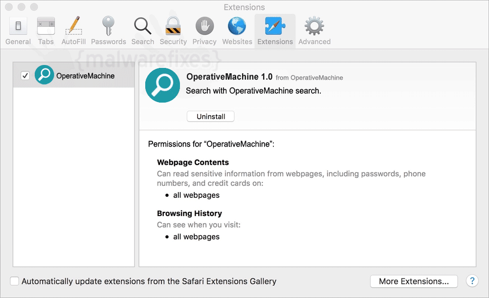 Screenshot of OperativeMachine extension