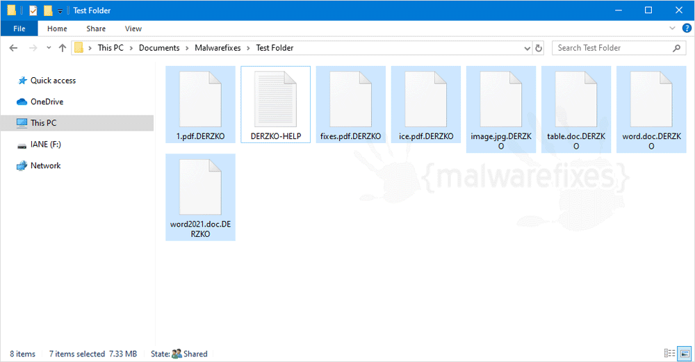 Screenshot of DERZKO encrypted files