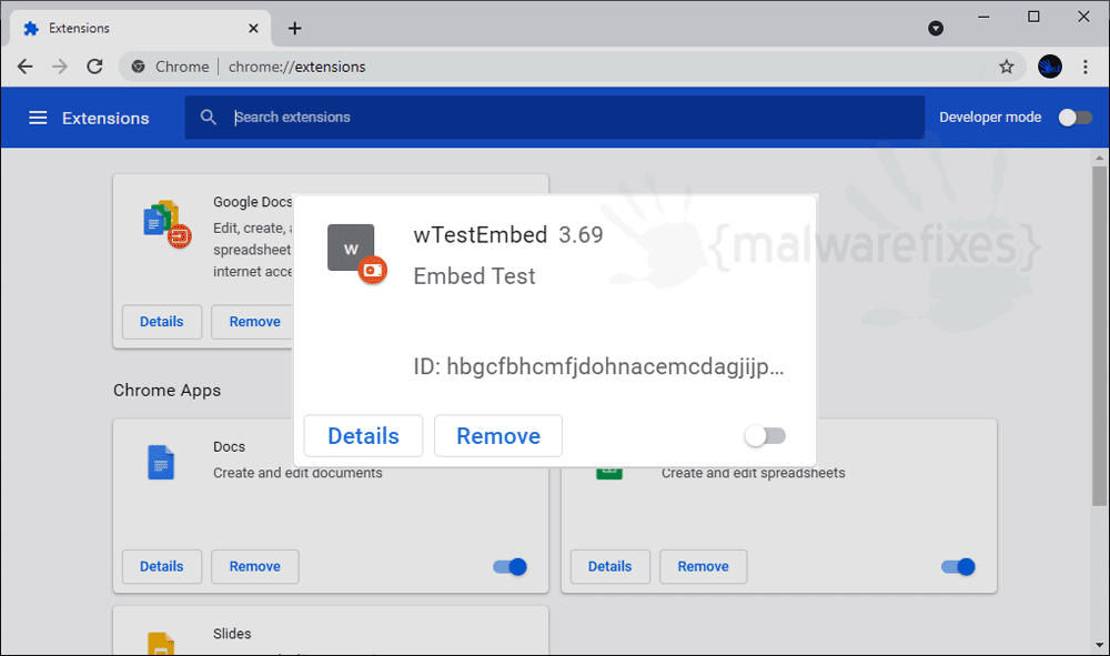 Screenshot of wTestEmbed