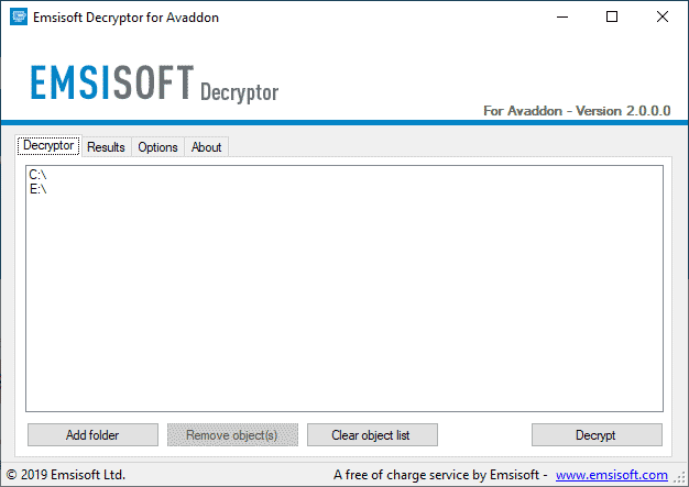 Screenshot of Avaddon Decryption Tool