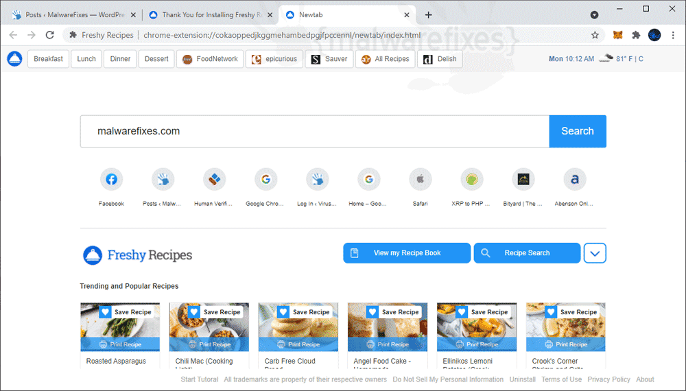 Screenshot of Freshy Recipes homepage