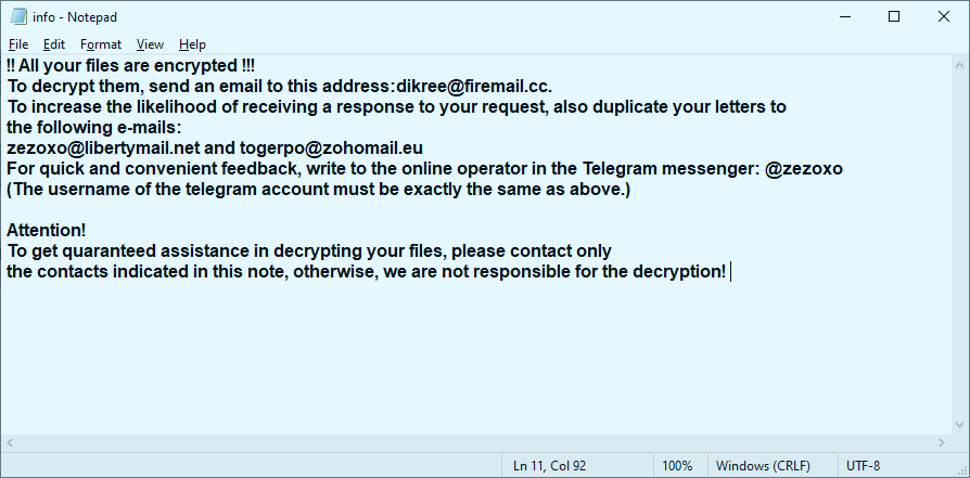 Screenshot of Acuna ransom note