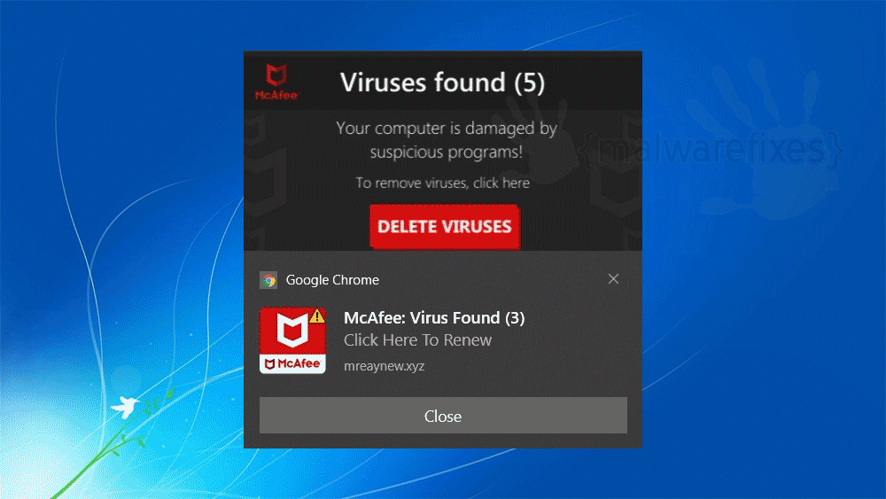 "McAfee: Virus found Fake Alert Pop-up MalwareFixes