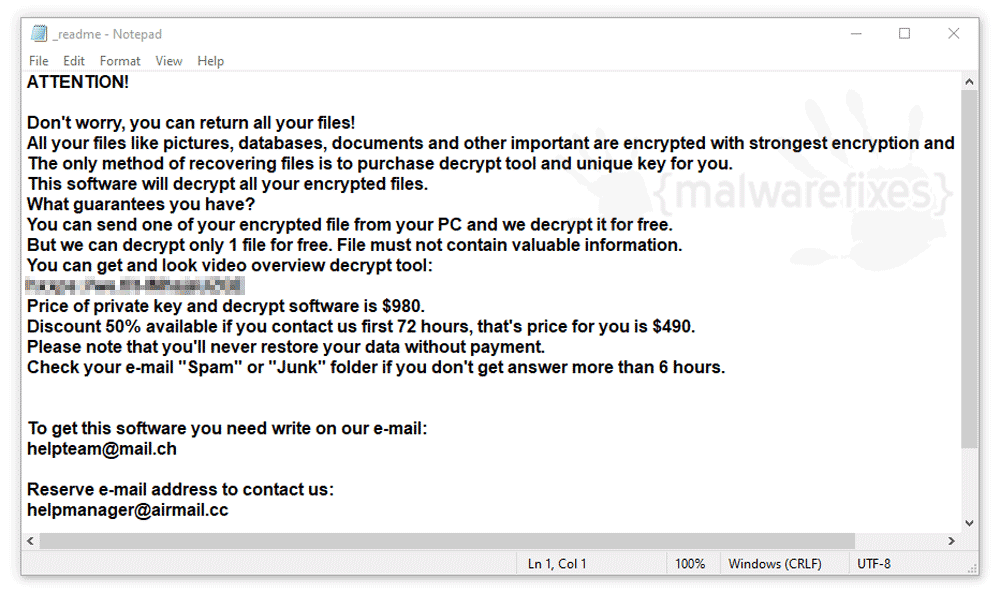 Screenshot of Orkf ransom note
