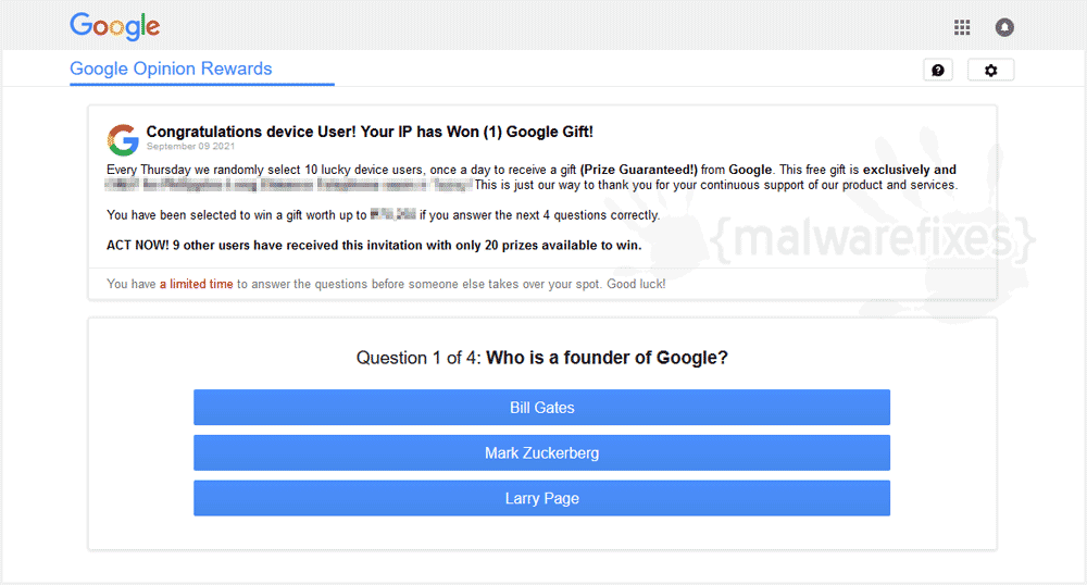 Fake Google Opinion Rewards