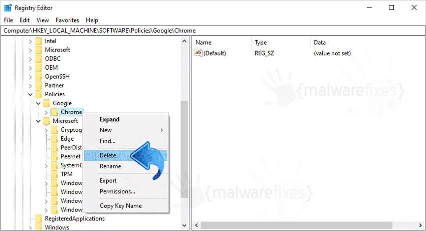 Screenshot of Deleting Registry