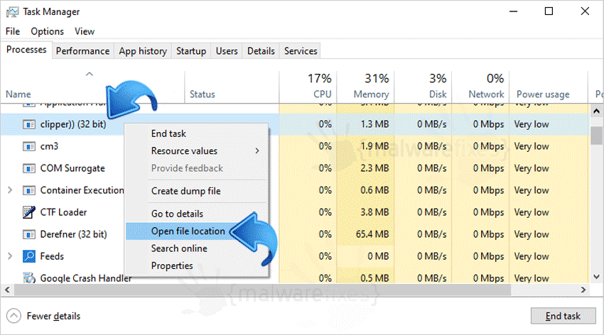 Screenshot of Malicious Process