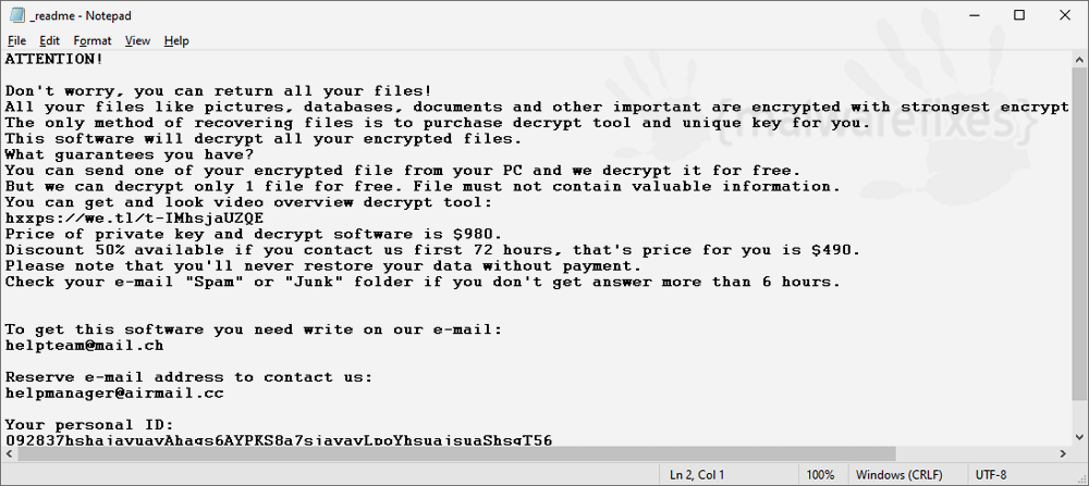 Screenshot of Dfwe Ransom Note