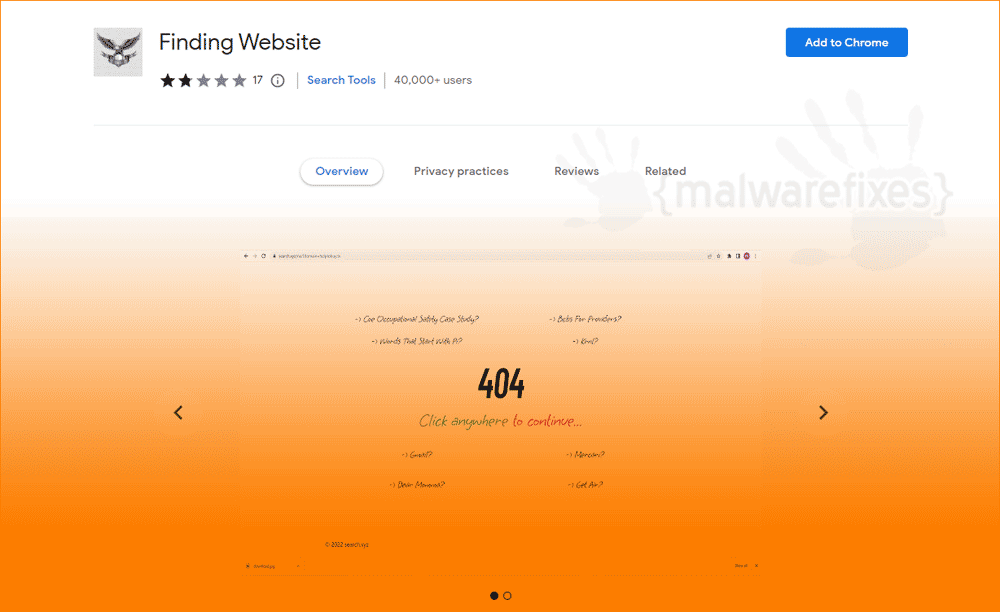 Screenshot of Finding Website