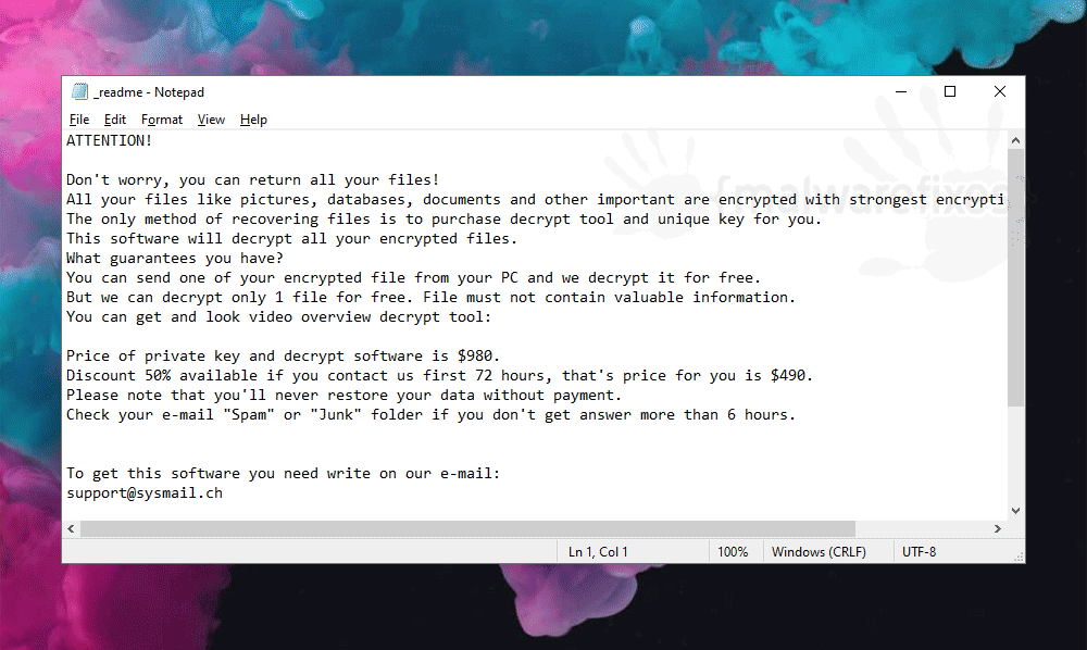 Screenshot of Sijr Ransom Note