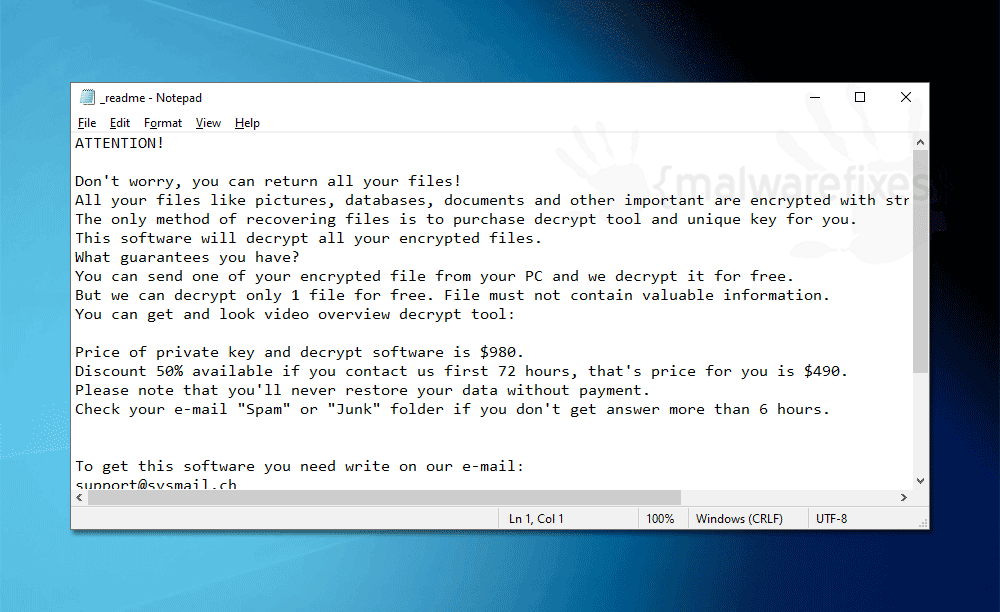 Screenshot of Oori Ransom Note