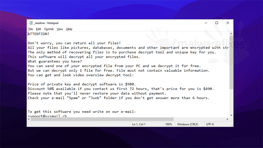 Screenshot of Vveq Ransom Note