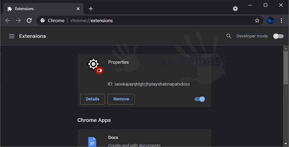 Screenshot of Properties Chrome Extension