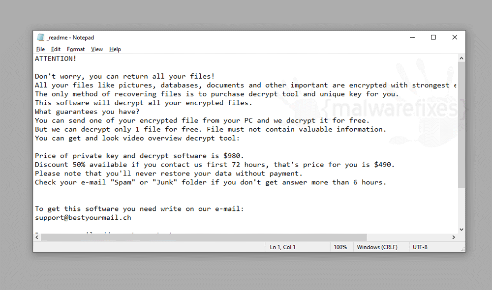 Screenshot of Isza Ransom Note