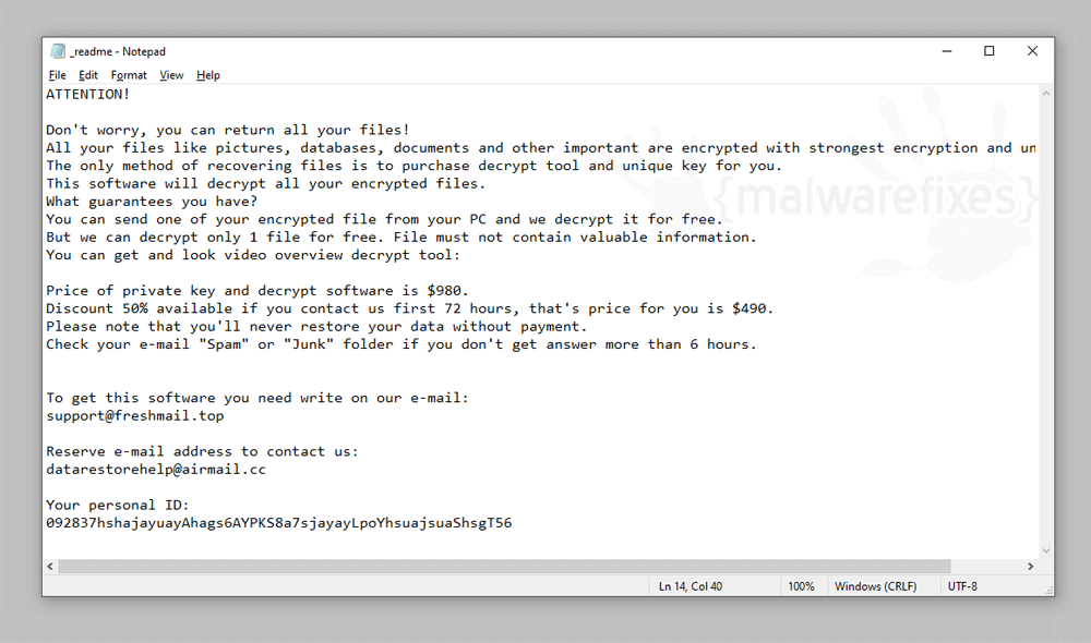 Screenshot of Kitz Ransom Note