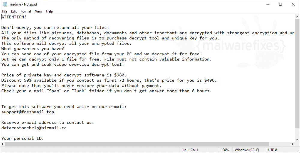 Screenshot of Vypt Ransom Note