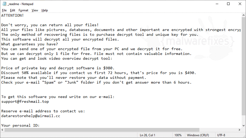 Screenshot of Mitu Ransom Note