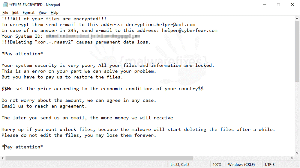 Screenshot of Raasv2 Ransom Note